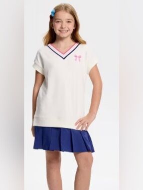 NWT-Girls Small  french-terry-tennis-dress-cream- white